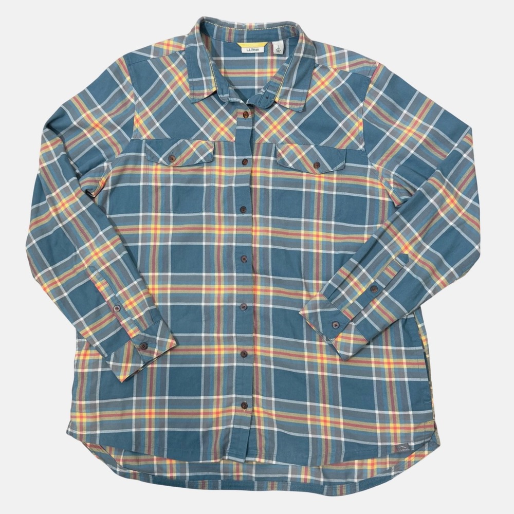 L.L. Bean Flannel Plaid Shirt Jacket Shacket (LG) Organic Cotton Blend Pastel